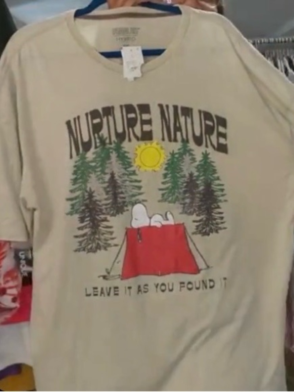 “Nurture Nature” Snoopy Graphic Tee - Cream with Red Tent